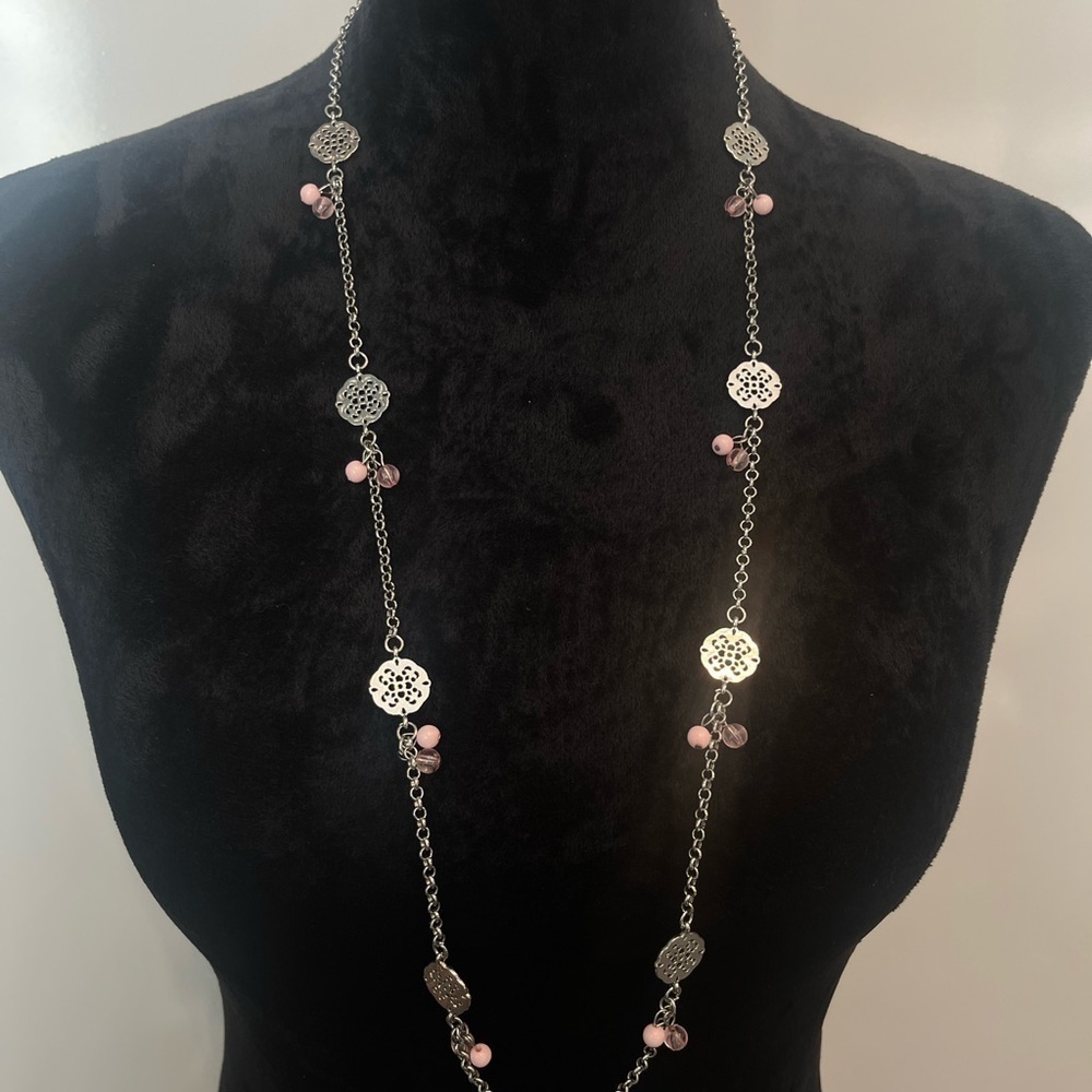 3 For $20! Silver and Pink Opera-Length Necklace with Beads
